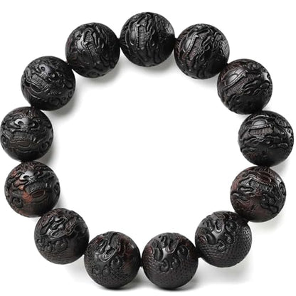 Zen Dear Unisex Natural Ebony Wood Buddhist Prayer Bead Necklace Bracelet Tibetan Prayer Mala Beaded Black - style: 18mm 13Beads Carving PiXiu