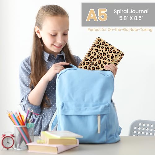 Lined Spiral Journal Notebook, A5 College Ruled Notebook for Journaling, Note-Taking, and Daily Planning, Durable Hardcover with an Elegant Design, Leopard print - color: X.Leopard print