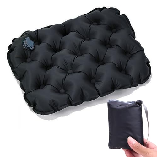 Inflatable Seat Cushion 16”, No Pump Needed, Portable Lightweight Waterproof Seat Pad for Stadium, Travel, Camping, Office & Car, Pressure Relief - color: Black