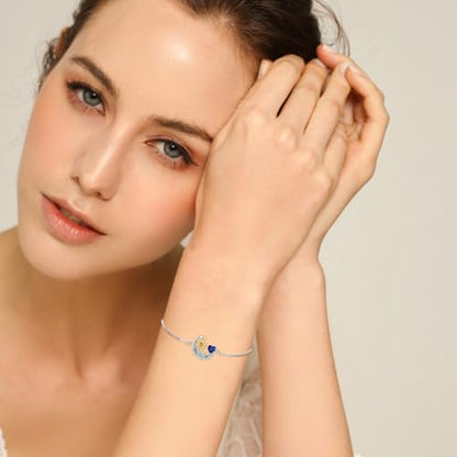 925 Sterling Silver Moon and Sun Star Adjustable Link Bracelet for Women with 12 Month Birthstone Birthday Jewelry - style: 09 - Sept.
