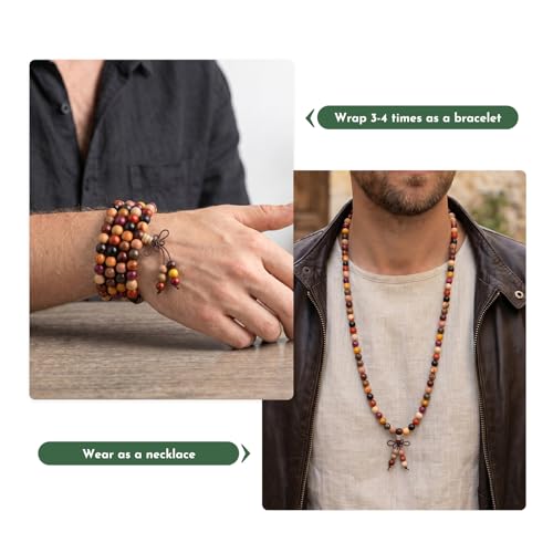 SUNYIK 8mm 108 Tibetan Buddhist Mala Bracelet Natural Beaded Prayer Bead for Women Men