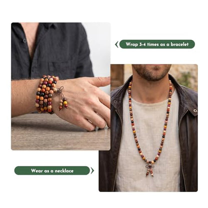 SUNYIK 8mm 108 Tibetan Buddhist Mala Bracelet Natural Beaded Prayer Bead for Women Men