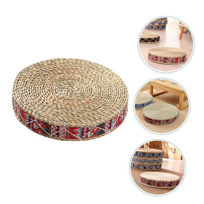 SUPVOX Woven Meditation Cushion Round Floor Pillow 30cm Diameter 7cm Height Handmade Bohemian Red Sitting Mat for Yoga, Tatami, Outdoor Patio Seating
