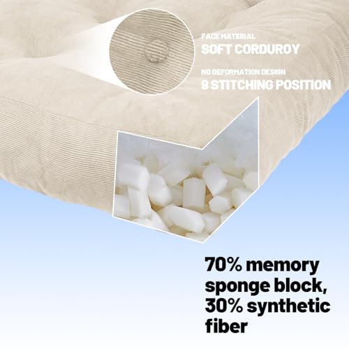 Meditation Floor Pillow Set of 2, Square Large Pillows Seating for Adults, Tufted Corduroy Cushion for Tatami Living Room, 22x22 Inch FP-Beige