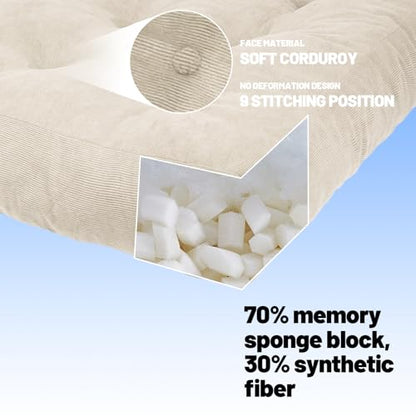 Meditation Floor Pillow Set of 2, Square Large Pillows Seating for Adults, Tufted Corduroy Cushion for Tatami Living Room, 22x22 Inch FP-Beige
