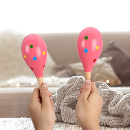 2 Pcs Maracas, 9 Inch Hand Percussion Rattles, Wooden Rumba Shaker Hand Musical Instruments with Clear Rhythm for Music Leraning (Pink Dot-9 Inch) - color: Pink Dot-9 Inch