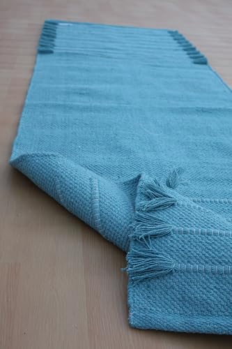 Jaipur Art & Rugs Cotton Yoga Rug - Eco-Friendly Hand-Woven Thick Mat (24”x72”x5mm) for Everyday Fitness at Home - Comfortable & Extra-Long - color: Sky Blue