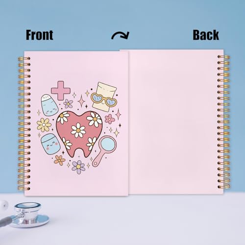 WUCHJ Dental Gifts Notebook, Pink Dental Hygienist Assistant Journal, Retro Pink Floral Tooth Spiral Notebook Journal for Note Taking, Dentist Office Supplies, 5.5x8.3 Inch - color: Pink teeth hearts