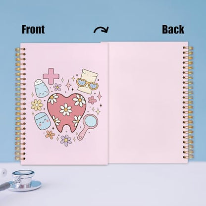 WUCHJ Dental Gifts Notebook, Pink Dental Hygienist Assistant Journal, Retro Pink Floral Tooth Spiral Notebook Journal for Note Taking, Dentist Office Supplies, 5.5x8.3 Inch - color: Pink teeth hearts