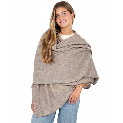 Velanio Cashmere Luxury Knitted Wrap Travel Shawl Scarf, Pashmina Stole, All-Season Scarf for Women Cashmere Wool Blend - color: Rice Flower