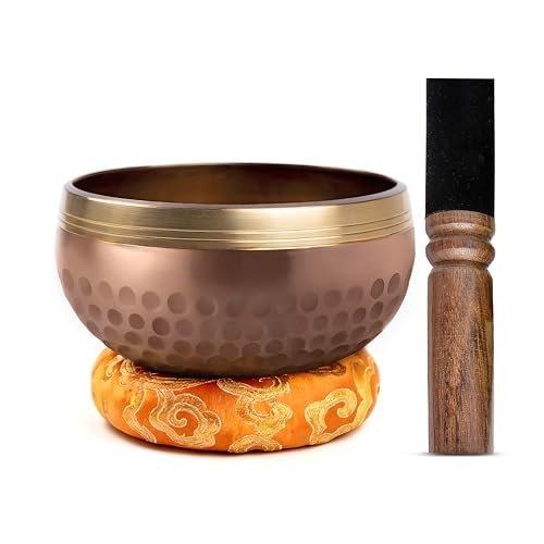Tibetan Singing Bowl Set Brass - Master Healing Grade - Authentic Handcrafted Sound Bowl by Himalayan Bazaar - color: Brown