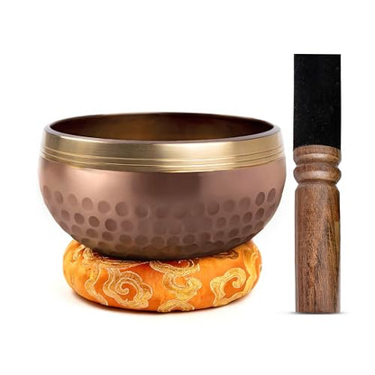 Tibetan Singing Bowl Set Brass - Master Healing Grade - Authentic Handcrafted Sound Bowl by Himalayan Bazaar - color: Brown