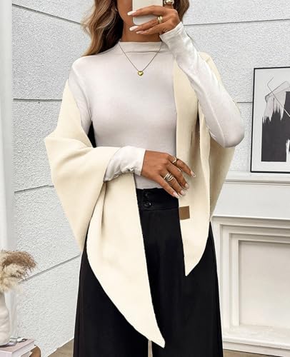 Womens Knitted Shawl Wraps Casual Solid Color Cape Scarf Comfortable Triangle Pashmina Shoulder Sweater - color: Cream