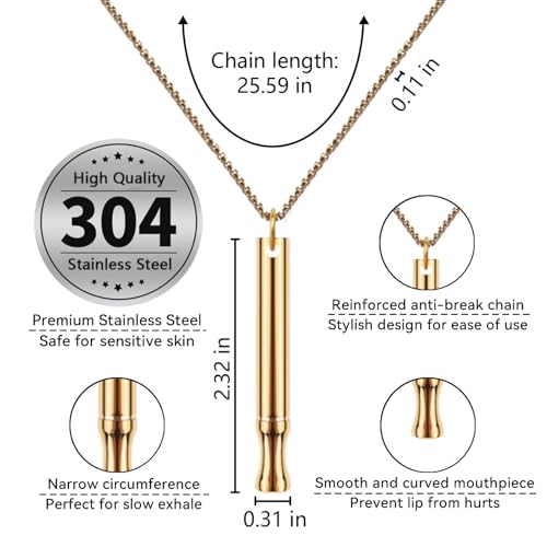 LAMKHOO Breathing Necklace to Quit Smoking and Vaping with Refillable Mint Pods Stop Smoking Aids Fidget Necklace Smokeless Inhaler for Adults - color: Gold