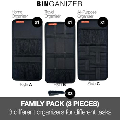 Travel Drawer Bin Organizers - Pack of 3, Elastic Panels for Cables, Cords, Electronics, Suitcase - Tactical Organizer Board for Junk Drawer and Bin
