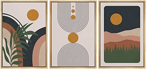 wall26 Framed Canvas Print Wall Art Set Boho Geometric Mid-Century Plant Planet Landscape Nature Abstract Illustrations Modern Bohemian Decorative for Living Room, Bedroom, Office - 16"x24"x3 Natural - color: A46-2204-irs07, size: 16" x 24" x 3 Panels NAT