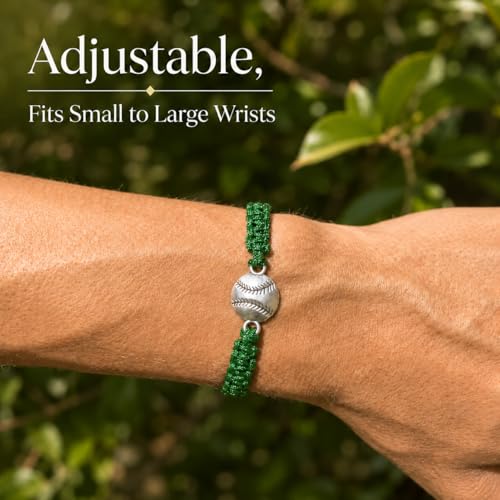 Sportybella - Baseball Bracelet, Baseball Jewelry, Adjustable Braided Baseball Bracelet, Baseball Gifts, Baseball Accessories - color: Green