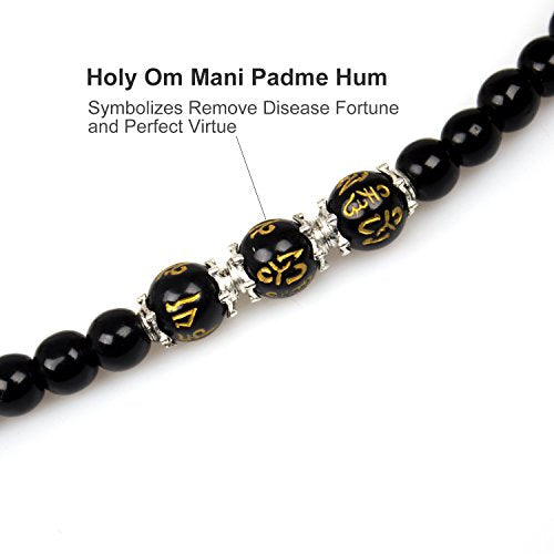 6mm 108 Mala Beads Bracelet Meditation Necklace Obsidian Beaded Prayer Buddhist Healing Stone Tiger Eye Jewelry - color: Om Mani Padme Hum