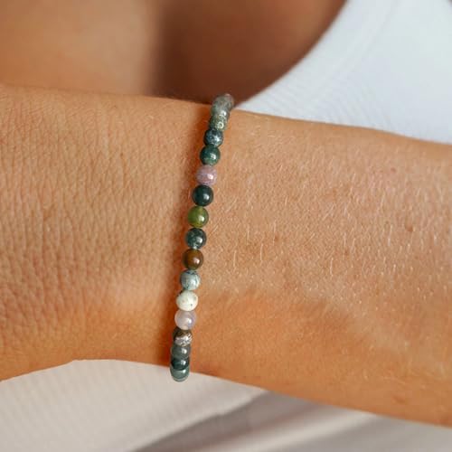 Crystal Beaded Bracelets for Women 4mm Clear Quartz Bead Handmade Gemstone Stretch Elastic Bracelet Natural Stone Crystal Healing Reiki Spiritual Jewelry Gifts - color: India Agate, size: 4mm