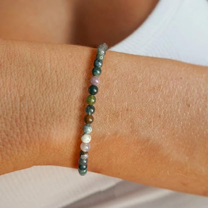 Crystal Beaded Bracelets for Women 4mm Clear Quartz Bead Handmade Gemstone Stretch Elastic Bracelet Natural Stone Crystal Healing Reiki Spiritual Jewelry Gifts - color: India Agate, size: 4mm
