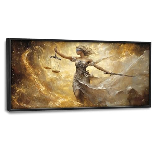 Lady Justice Large Wall Art Scales of Justice Pictures Wall Decor Themis Justitia Canvas Legal Principles Print Painting Modern Artwork Decoration for Lawyer Office Living Room Bedroom Bathroom Framed 60"x30" - color: Lady Justice, size: 60"L x 30"W
