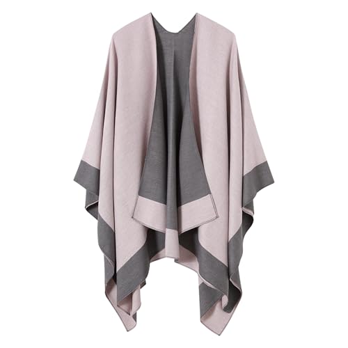 Women's Shawl Wrap Poncho Cape Cardigan Open Front Coat Shawl Wrap Scarf for Spring Fall Winter - color: Grey Pink