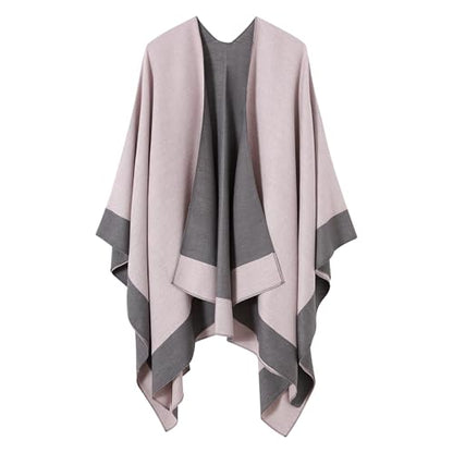 Women's Shawl Wrap Poncho Cape Cardigan Open Front Coat Shawl Wrap Scarf for Spring Fall Winter - color: Grey Pink