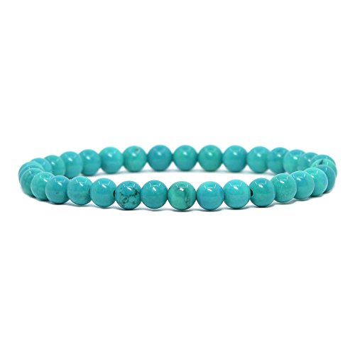 Justinstones Gem Semi Precious Gemstone 6mm Round Beads Stretch Bracelet 6.5 Inch Unisex - color: Dyed Turquoise Howlite