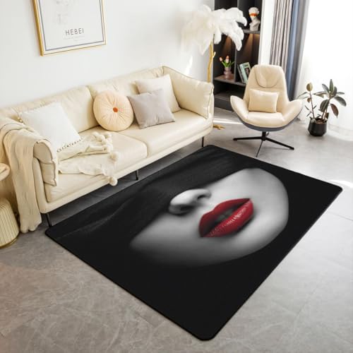 Castle Fairy 3D Beauty Decorative Carpet Area Rug,Sexy French Red Lip Living Room Rugs for Bedroom Minimalist Chic Area Rug Black White Carpet Kitchen,5x6'6'' - color: Black White 3, size: 6'6" x 4'11" (Rectangular)