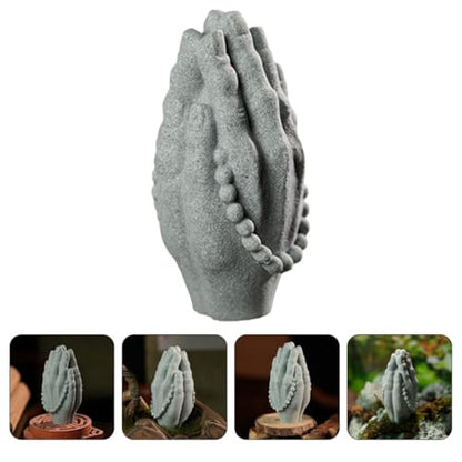 Yardwe Zen Buddha Beads Hand Statue Sandstone Craft Figurine Home Decor Accent Meditation Sculpture for Living Room Tea Room Display