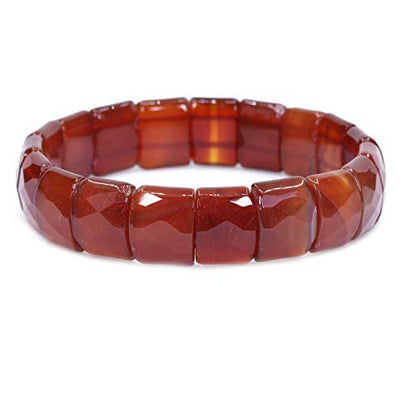 Keleny Gemstones Semi Precious 15mm Square Grain Faceted Beaded Stretch Bangle 7.5 Inch Unisex - color: Dyed Red Agate