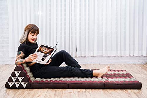 Leewadee 3-Fold Mat XXL with Triangle Cushion – Firm TV Pillow, Foldable Mattress with Cushion Made of Kapok, 67 x 31 inches, Brown Red - color: Sf19 - Red, Brown, size: 3 seating segments XL