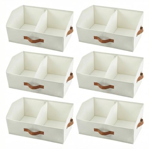 Closet Organizers And Storage - UPGRADED Trapezoid Storage Bin With Leather Handles & Adjustable Dividers, Fabric Collapsible Storage Bins For Clothes Storage & Shelf Organizer (6pcs, Small, Ivory) - color: Ivory, size: 2. Small 6pc