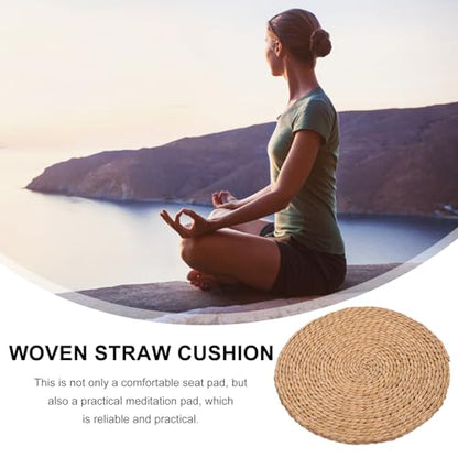 UKCOCO Thickened Straw Woven Meditation Cushion 1.5cm Natural Tatami Floor Seat Pad Round Indoor Sitting Mat for Zen, Yoga, and Home Use
