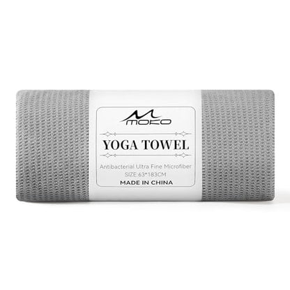 MoKo Hot Yoga Towel, Non-Slip Yoga Mat Towel with Grip Dots, 74.4"×27.3" Yoga Mat Cover for Pilates, Fitness, Meditation, Swimming Pool, Beach, Travel Yoga Mat with Corner Pockets, Gray