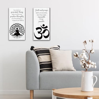 Blulu 2 Pcs Buddha Quote Decor Buddha Inspirational Quote Wall Art Meditation Room Chakra Decor Zen Wooden Hanging, Spiritual Gift for Home Yoga Living Room Women(Motivation) - style: Motivation