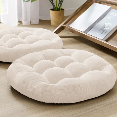 Meditation Floor Pillow Set of 2, Round Large Pillows Seating for Adults, Tufted Corduroy Cushion for Living Room Tatami, Beige 22 Inch - color: Round | Beige | 2 Pack, size: 2 Pack