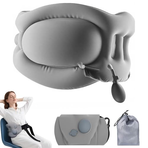 Inflatable Back Support Pillow for Travel – Foldable Travel Back Pillow for Airplane, Office, Car, Home – Adjustable Belt & Hand-Press Inflation, Compact & Lightweight