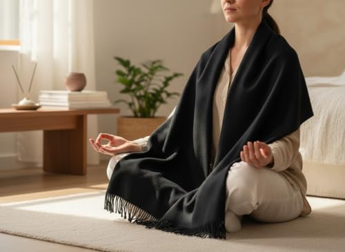 HANDTECHINIDA Tibetan Woolen shawl for Meditation Yoga Travel Champagne Nursing Pashmina Kashmiri Plus size Prayer Wrap - color: Shawl-9