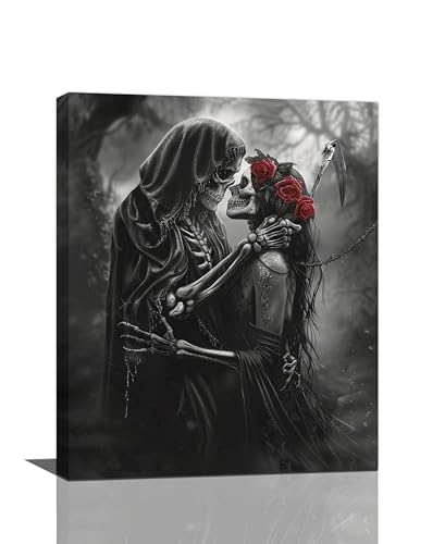 Fuzawet Gothic Skull Wall Art Pictures Goth Skeleton Wall Decor Canvas Painting Home Modern Artwork Decorations Framed for Bathroom Living Room Bedroom Office 16 x 20 inch - color: Skull, size: 20"L x 16"W