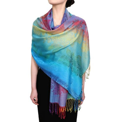 Colorful flowers Jacquard cotton pashmina Women Wrap Shawl tassels Scarves