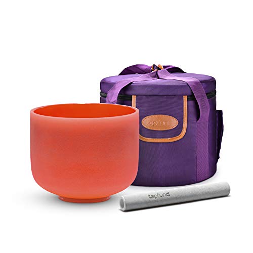 TOPFUND Orange D Note Crystal Singing Bowl 8 inch Sacral Chakra with Heavy Duty Carrying Case and Suede Mallet - color: Orange D Note, size: 8 inch