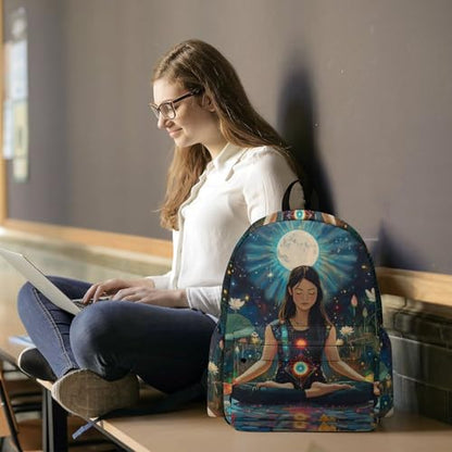 Seven Chakra Yoga Meditation Cute Backpack Printed Shoulder Bag Travel Daypack Camping Work Bags for Men Women