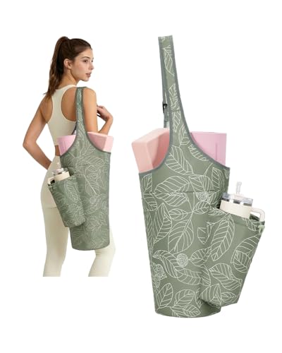 sportsnew Yoga Mat Bag for Women with Drawstring Pocket & Inner Pocket, Large Opening Yoga Mat Carrier for Quick Access, Adjustable Shoulder Strap, Fits 1/4" & 1/2" Thick Mats for Workout, Gym, Pilate - color: Yellow green