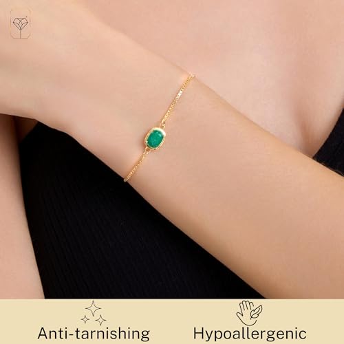 MAX + STONE 18K Gold Over Silver Gemstone Bracelets for Women | Hypoallergenic Birthstone Bracelet | Anti Tarnish Gold Plated Sterling Silver Bracelets for Women - color: Emerald