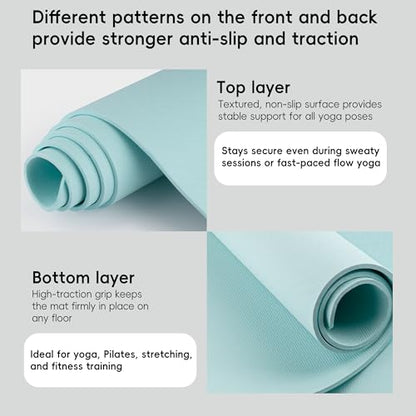 Extra Wide Yoga Mat 72" x 32", 6mm Non Slip TPE Exercise Mat with Carrying Strap, Large Workout Mat for Yoga, Pilates, Stretching, HIIT & Home Gym - color: Mint Green