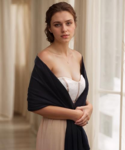 Achillea Lightweight Pashmina Scarf for Women – Soft Silky Shawl Wrap for Evening Dresses, Bridesmaids & Everyday Wear - color: Black
