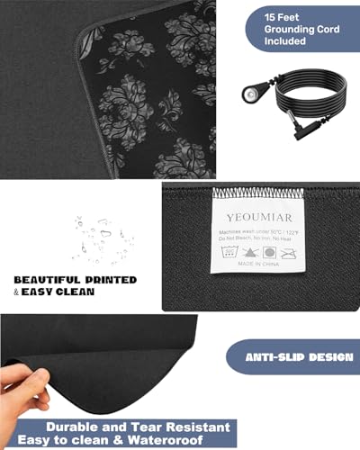 Grounding Mat Printed, 11.8 * 23.6 Universal Conductive Grounding mat for Bed, Earth Mat Grounding Pad for Better Sleep, Reduce Anxiety, Feet and Back Pain, Inflammation, Headache Relief