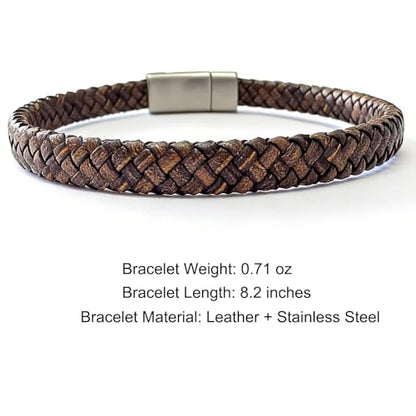 Men's Leather Bracelet, Stackable Stainless Steel Clasp Bracelets for Men Stylish Birthday, Thanksgiving, Valentine's Day Gift for My Man - style: 8.2" Long 5MM Wide Brown