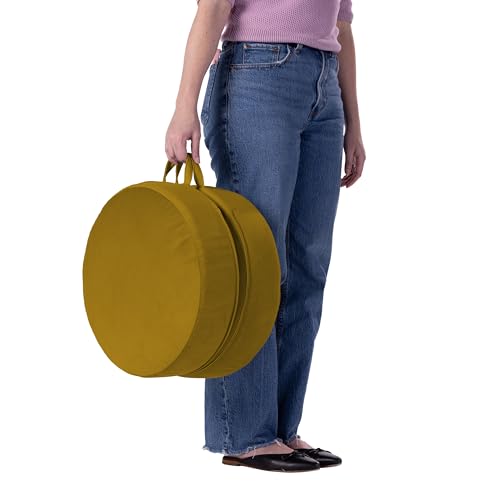 Factory Direct Partners FDP Overstuffed 16 inch Round Velvety and Vinyl Floor Cushions with Handles Flexible Seating for Home, Lounge, Yoga Studio, Deluxe Foam (2-Piece) - Dijon - color: Dijon